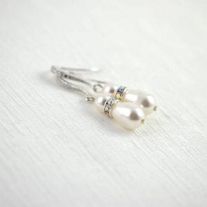 Silver Pearl Bridal Swarovski Earrings - Teardrop, Cubic Zirconia, Wedding, Rose Gold 20