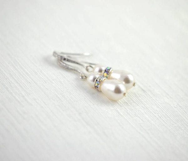 Silver Pearl Bridal Swarovski Earrings - Teardrop, Cubic Zirconia, Wedding, Rose Gold 51