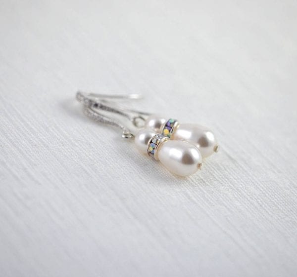 Silver Pearl Bridal Swarovski Earrings - Teardrop, Cubic Zirconia, Wedding, Rose Gold 52