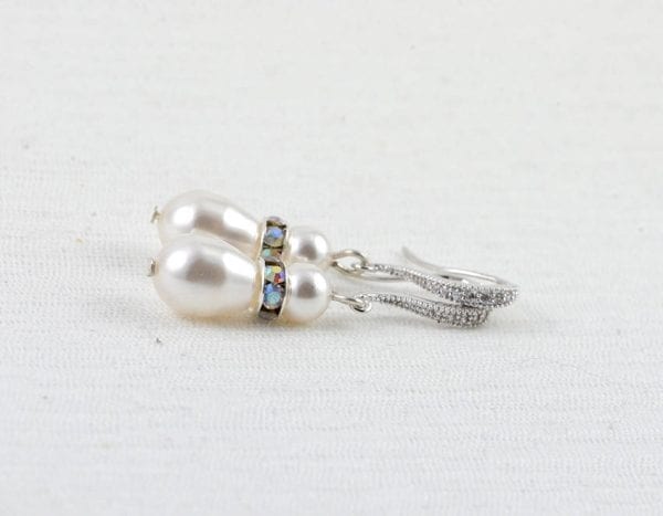 Silver Pearl Bridal Swarovski Earrings - Teardrop, Cubic Zirconia, Wedding, Rose Gold 54