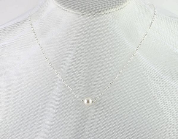 Silver Dainty Pearl Necklace - Minimalist, Swarovski, Girl