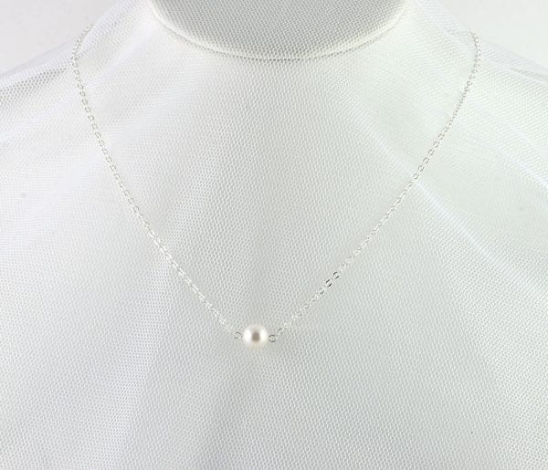 Silver Dainty Pearl Necklace - Minimalist, Swarovski, Girl