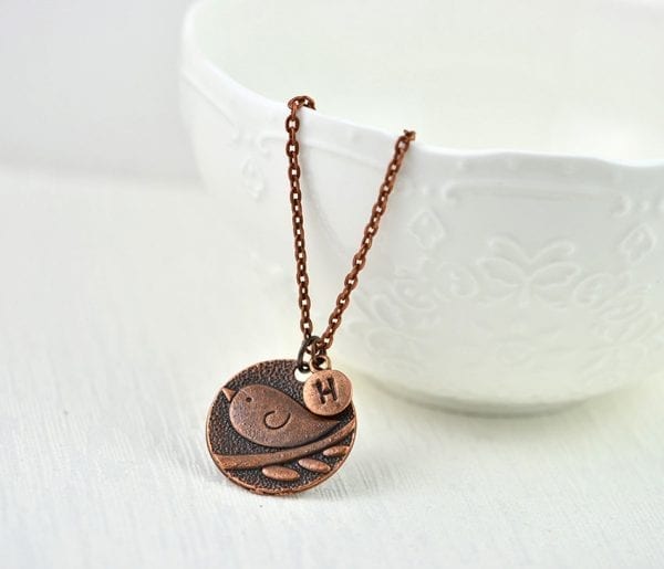 Wire Copper With Initials Necklace - Personalised, Bird