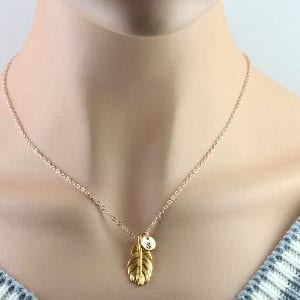 Personalised Leaf Necklace Rose Gold With Initials