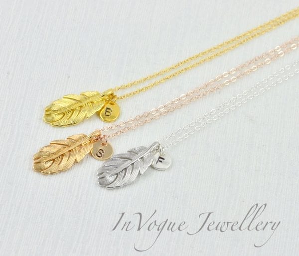Personalised Leaf Necklace Rose Gold With Initials