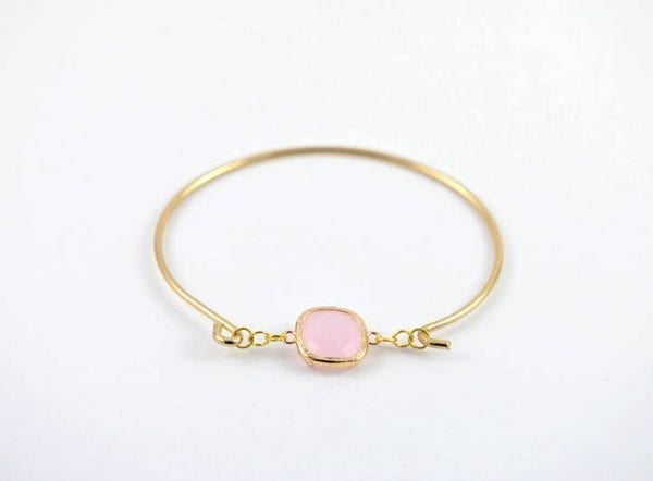 Pink Bangle Gold Bracelet - Charm Faceted Crystal Glass Bracelet 2