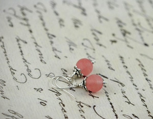 Pink Rose Quartz Silver Earrings - Sterling Silver Hooks, Bridesmaids, Dangle Drop 1