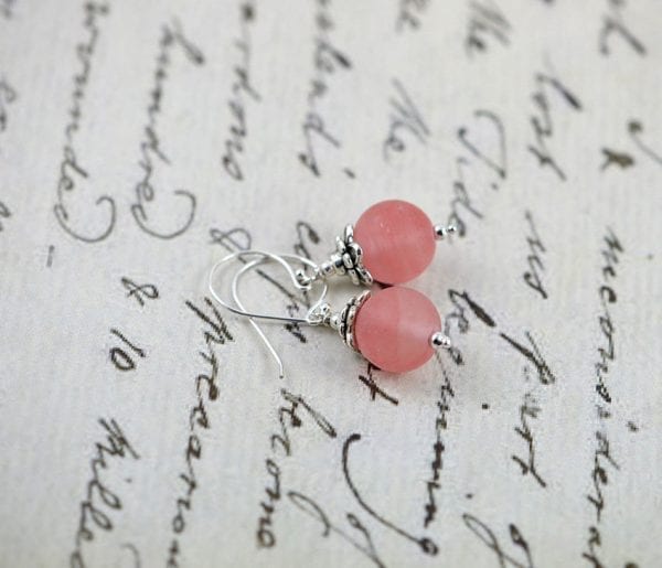 Pink Rose Quartz Silver Earrings - Sterling Silver Hooks, Bridesmaids, Dangle Drop 4