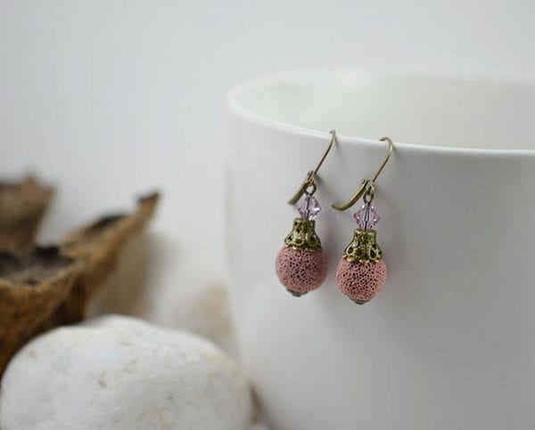 Pink Lava Swarovski Diffuser Earrings - Crystal, Bronze 54