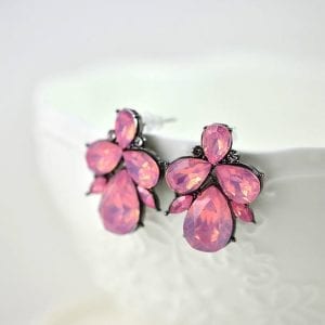 Pink Stud Bridal Teardrop Earrings - Vintage, Rhinestone, Wedding 1