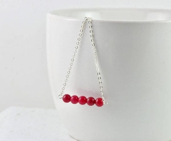 Red Coral Gemstone Necklace, Pendant, Minimalist Jewellery 54