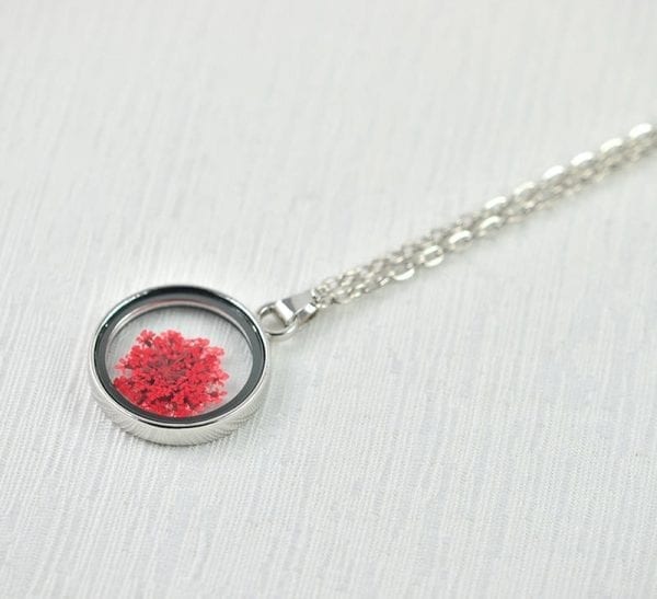 Red Real Dried Flower Necklace - Pressed Dried Flower, Bohemian Glass Terrarium 1
