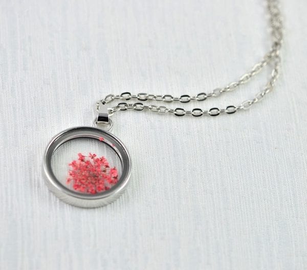 Red Real Dried Flower Necklace - Pressed Dried Flower, Bohemian Glass Terrarium 52