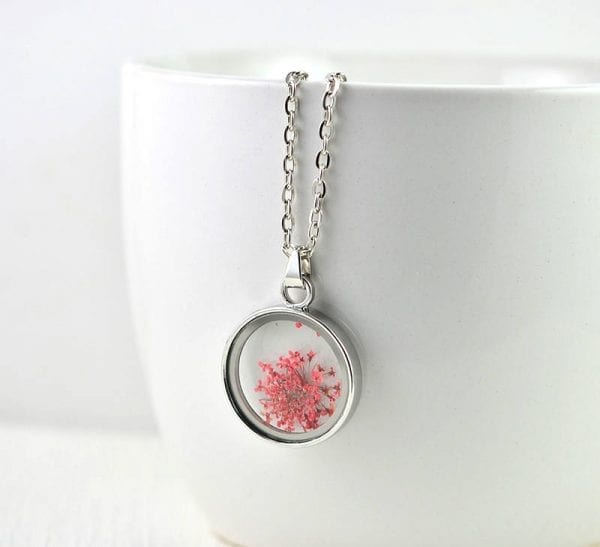 Red Real Dried Flower Necklace - Pressed Dried Flower, Bohemian Glass Terrarium 53
