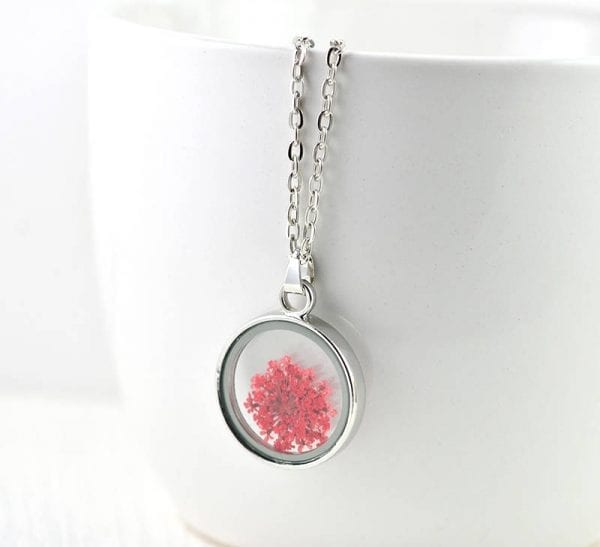 Red Real Dried Flower Necklace - Pressed Dried Flower, Bohemian Glass Terrarium 56