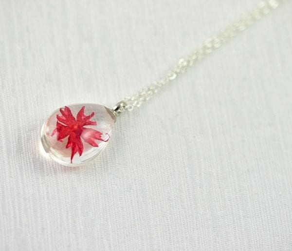 Red Real Flower Teardrop Necklace