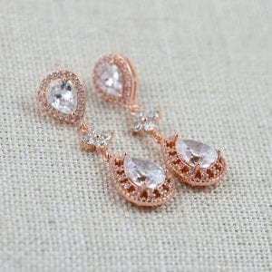 Rose Gold Bridal Wedding Earrings - Cubic Zirconia, Bridesmaids, Teardrop 34