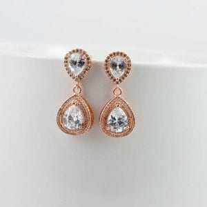 Rose Gold Bridal Drop Earrings - Cubic Zirconia, Wedding, Crystal 23