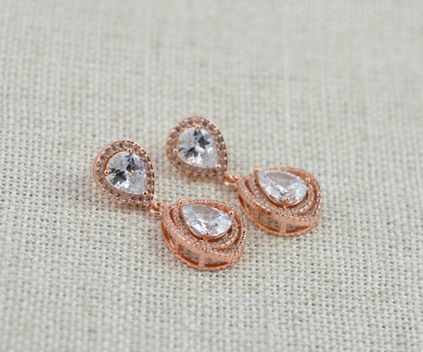 Rose Gold Bridal Drop Earrings - Cubic Zirconia, Wedding, Crystal 53