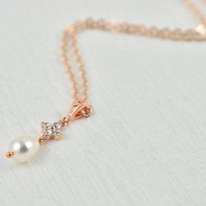 Rose Gold Bridal Pearl Necklace, Cubic Zirconia Pearl Teardrop Necklace, Rose gold Wedding Jewellery, Pendant Necklace Ivory Pearl Necklace 54