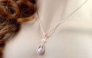CZ Rose Gold Bridal Pearl Necklace - Cubic Zirconia, Swarovski Pearl, Wedding 20