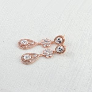 Rose Gold or Silver Bridal Earrings - Cubic Zirconia, Wedding, Cocktail, Stud Earrings 17