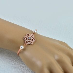 Rose Gold Pearl Bridal Bracelet - Swarovski Pearl, Cubic Zirconia, Bridesmaids 4