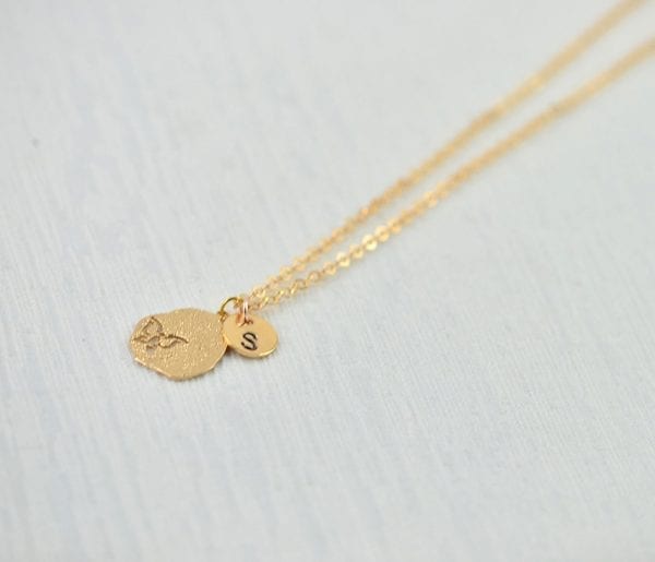 Rose Gold Personalised Butterfly Necklace With Initials Engraved Disc 51