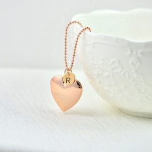 Rose Gold Simple Heart Locket Necklace with Personalised Initials