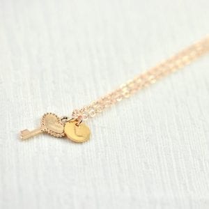 Rose Gold Personalised Key Necklace With Initials 1