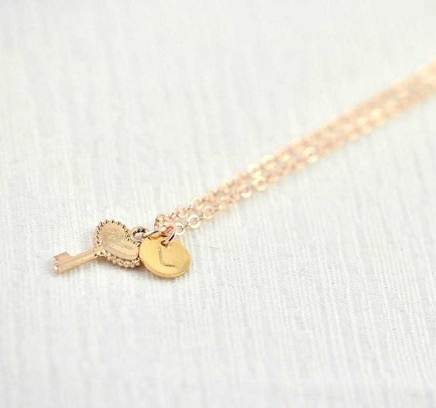 Rose Gold Personalised Key Necklace With Initials 3