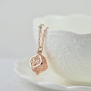 Rose Gold Square Filigree Necklace - Box Necklace, Dainty, Minimalist 37