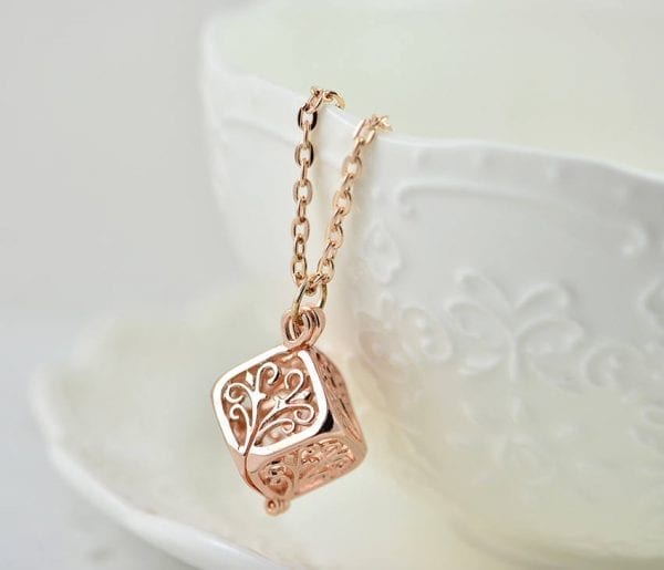 Rose Gold Square Filigree Necklace - Box Necklace, Dainty, Minimalist 52