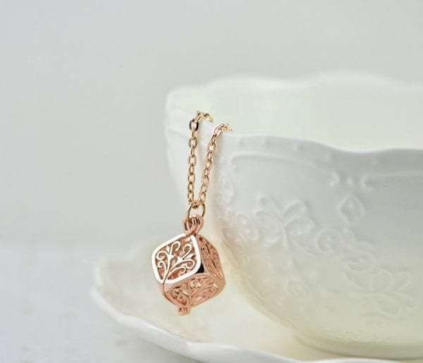 Rose Gold Square Filigree Necklace - Box Necklace, Dainty, Minimalist 55