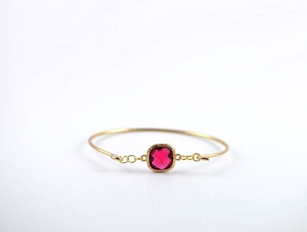Red Ruby Bangle Bracelet - Gold, Elegant, Charm bracelet