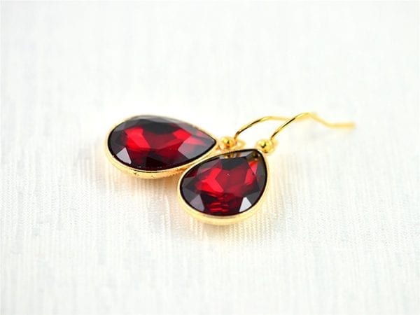 Ruby Bridesmaids Gold Earrings - Drop, Wedding, Cubic Zirconia Crystals, Simple Minimalist 52