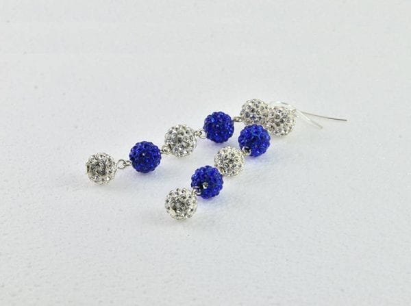 Sapphire Blue Crystal Earrings - Disco Ball, Long Dangle, Bridesmaids