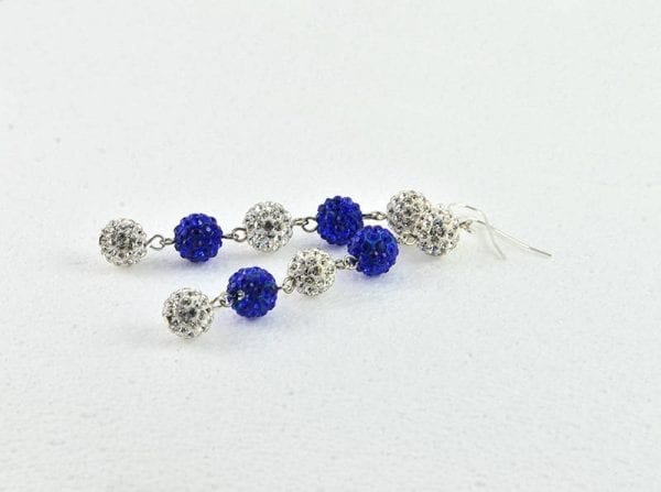 Sapphire Blue Crystal Earrings - Disco Ball, Long Dangle, Bridesmaids