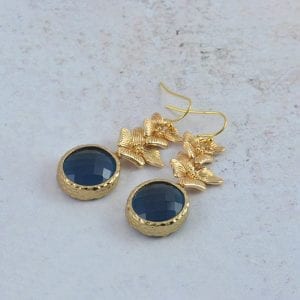 Sapphire Bridesmaids Floral Earrings - Crystal, Gold Earrings 17