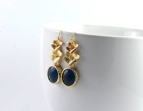 Sapphire Bridesmaids Floral Earrings - Crystal, Gold Earrings 2