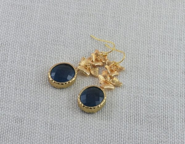 Sapphire Bridesmaids Floral Earrings - Crystal, Gold Earrings 53