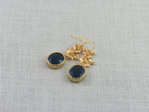 Sapphire Bridesmaids Floral Earrings - Crystal, Gold Earrings 7