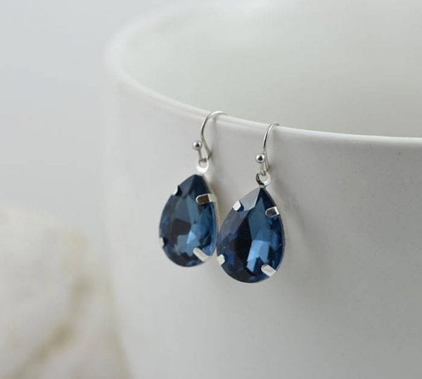 Sapphire Crystal Teardrop Earrings - Minimalist Drop Bridesmaids Earrings Dangle Earrings Sapphire Jewellery, Silver Earrings 1