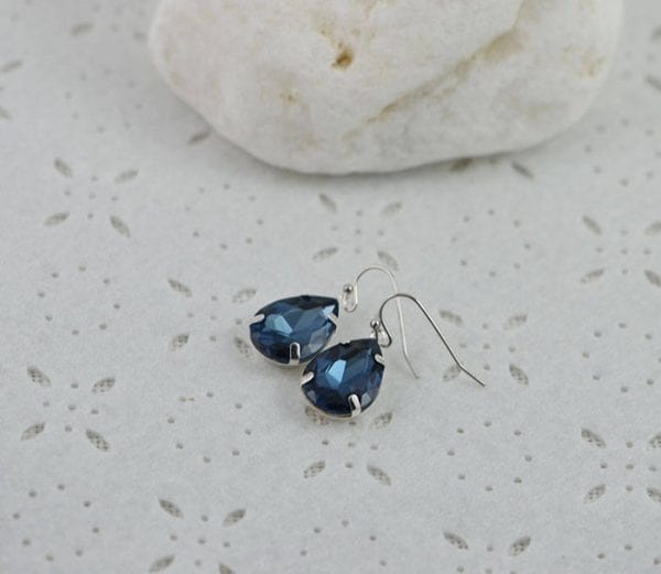 Sapphire Crystal Teardrop Earrings - Minimalist Drop Bridesmaids Earrings Dangle Earrings Sapphire Jewellery, Silver Earrings 2