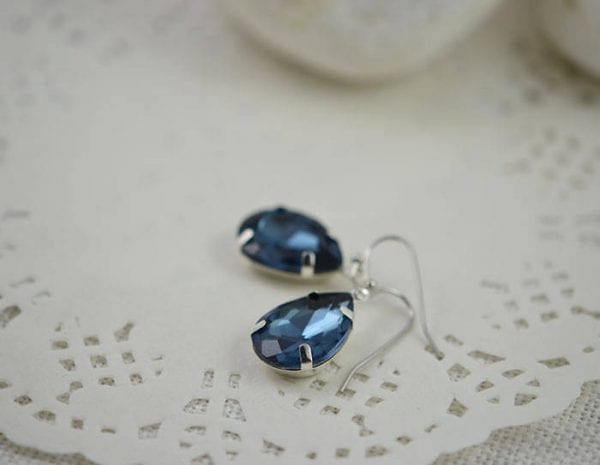 Sapphire Crystal Teardrop Earrings - Minimalist Drop Bridesmaids Earrings Dangle Earrings Sapphire Jewellery, Silver Earrings 3
