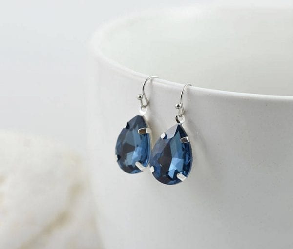 Sapphire Crystal Teardrop Earrings - Minimalist Drop Bridesmaids Earrings Dangle Earrings Sapphire Jewellery, Silver Earrings 54