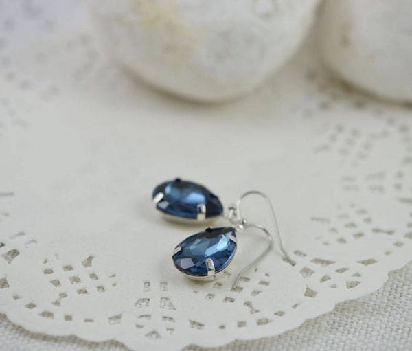 Sapphire Crystal Teardrop Earrings - Minimalist Drop Bridesmaids Earrings Dangle Earrings Sapphire Jewellery, Silver Earrings 55