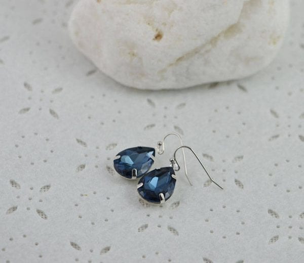 Sapphire Crystal Teardrop Earrings - Minimalist Drop Bridesmaids Earrings Dangle Earrings Sapphire Jewellery, Silver Earrings 56