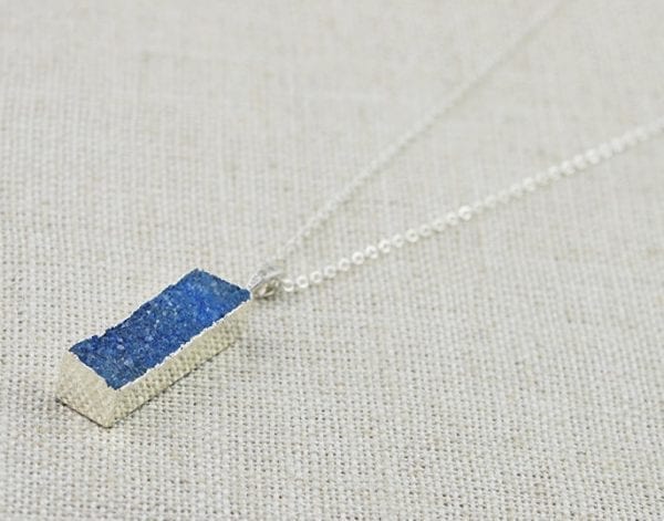Sapphire Bar Silver Druzy Necklace - Turquoise, Gemstone, Natural Stone