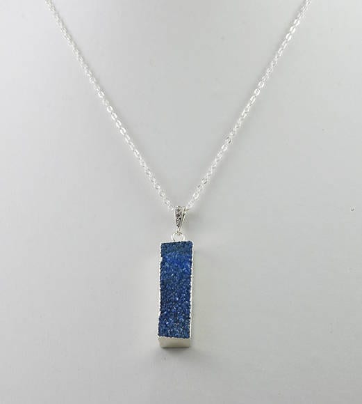 Sapphire Bar Silver Druzy Necklace - Turquoise, Gemstone, Natural Stone